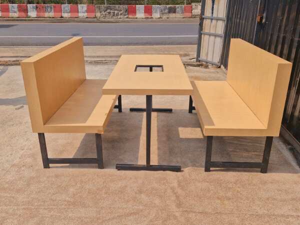 Set of 4 wooden tables and chairs, steel legs, black