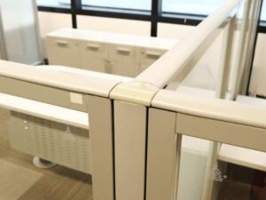 Glass partition, steel frame, Haworth brand