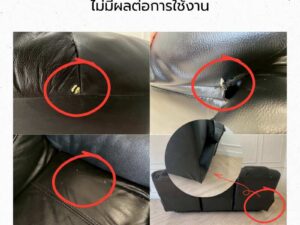 Black 3-seater leather sofa bed with a central cushion that folds down to become a cup holder._DDHQY5KRSU