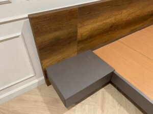 5-foot dark brown wooden bed, SB FURNITURE brand.