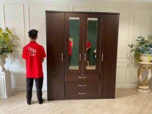 Wardrobe with 4 doors, 3 drawers, mirror top