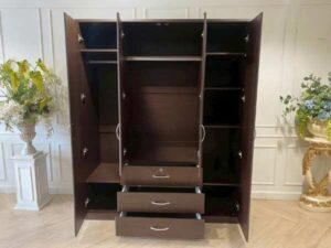 Wardrobe with 4 doors, 3 drawers, mirror top