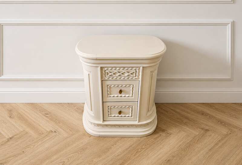 Vintage Louis XV bedside table, white, with 2 drawers.