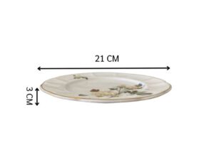 Ceramic plate with white rose pattern and gold rim, Quality Ceramic brand, 21 cm.