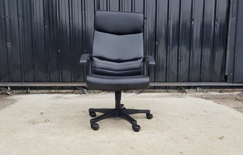 Executive office chair, black leather cushion