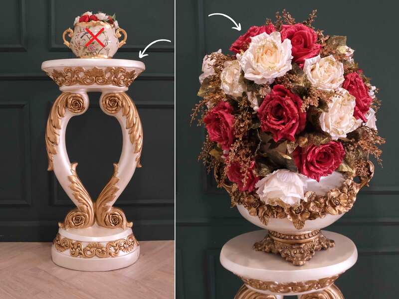 Decorative flower vase stand for luxurious home decoration, with golden edges._F1XQJRNHDZ