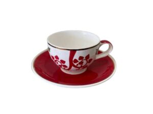 Coffee cup set, floral pattern, red