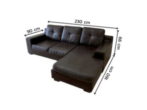 3-seat L-shaped corner sofa, black leather cushion, Koncept brand