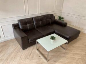 3-seat L-shaped corner sofa, black leather cushion, Koncept brand