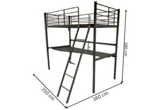 3-foot bunk bed with work desk, steel frame, gray