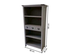 Wooden 4-shelf bookcase/document shelf with 3 drawers, gray color.