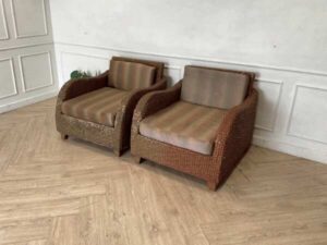 Rattan armchair, fabric cushion, brown_LLRVBEZ4NW_G1FDQE2RO3