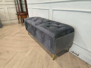 Velvet Storage Bench, Grey