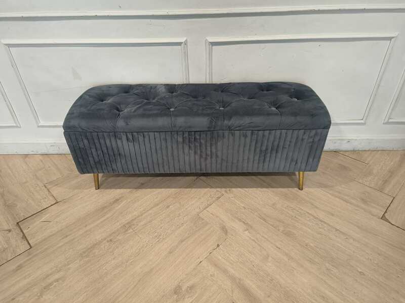 Velvet Storage Bench, Grey