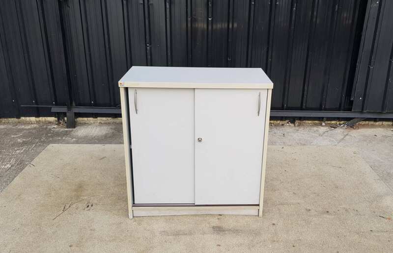 Two-door sliding file cabinet, white wooden frame, TAIYO brand