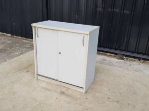 Two-door sliding file cabinet, white wooden frame, TAIYO brand