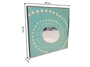 Dotted wall mirror with green background, square shape