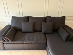 L-shaped corner sofa, 3-seater, gray fabric upholstery. (1)