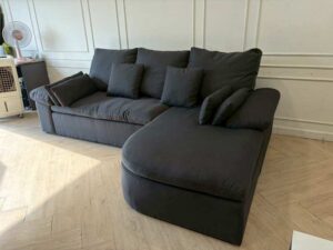 L-shaped corner sofa, 3-seater, gray fabric upholstery. (1)