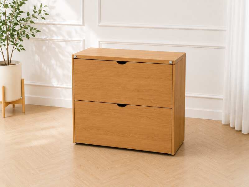 Wooden filing cabinet, 2 drawers, hanging file type, brown (no key)_GJJYEGVIQE