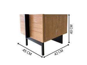 Modern style wooden bedside table set with black iron legs.