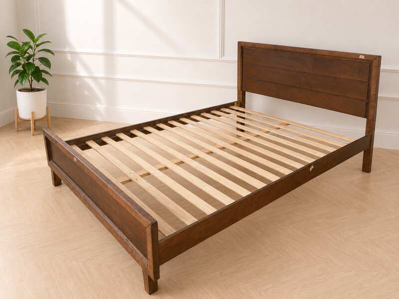CHIC REPUBLIC Solid Wood Bed Frame – 5 ft, Brown