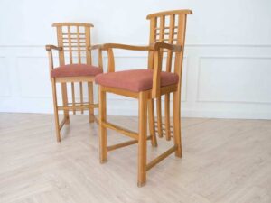 Children's chair, wooden frame (high seat), children's dining chair Brick orange fabric upholstery_GSDXDQTYMG