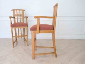 Children's chair, wooden frame (high seat), children's dining chair Brick orange fabric upholstery_GSDXDQTYMG