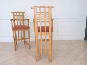 Children's chair, wooden frame (high seat), children's dining chair Brick orange fabric upholstery_GSDXDQTYMG