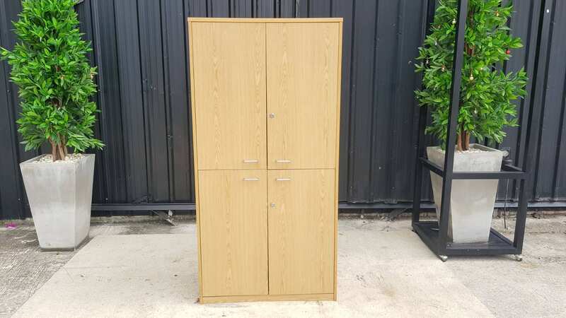 Document Cabinet, 4-Door Storage Cabinet, Brown Wooden Frame