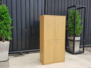 Document Cabinet, 4-Door Storage Cabinet, Brown Wooden Frame