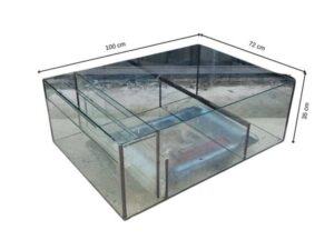 Glass fish tank, steel frame, 3 compartments, black