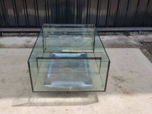 Glass fish tank, steel frame, 3 compartments, black