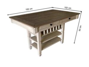 Wooden Dining Table with 4 Drawers, Cream Colored Wooden Chairs with Fabric Upholstery, BOLANBURG Model