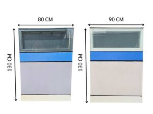 Two-tiered partition: glass top, opaque bottom.