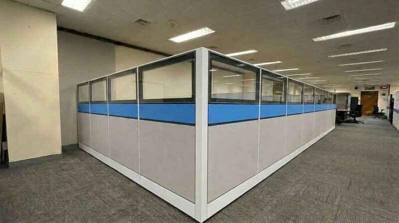 Two-tiered partition: glass top, opaque bottom.