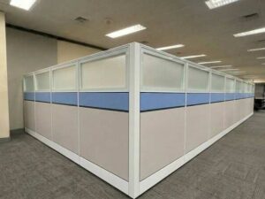 Two-tiered partition: glass top, opaque bottom.