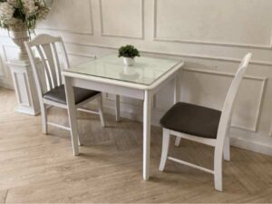 2-seat dining table set, glass top, modern style