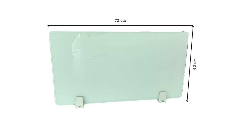 White wooden desk with steel legs.