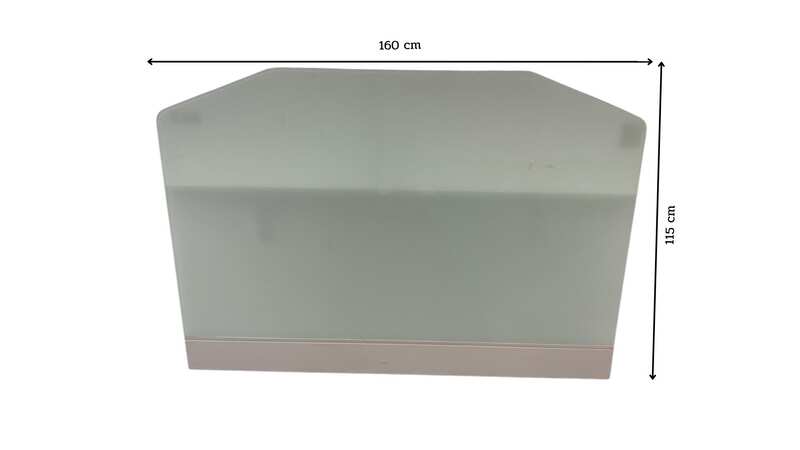 White wooden desk with steel legs.