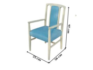 Chair with teak frame, high back, arms, blue leather seat._HYUHQEGKLG