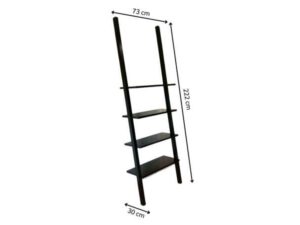 Black wooden ladder-shaped shelving unit