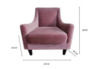Single-seater sofa, velvet upholstery, pink. (1)