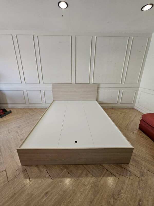 5-foot wooden bed with 2 side storage compartments.