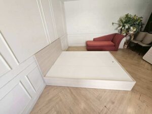 5-foot wooden bed with 2 side storage compartments.