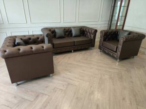 Brown Chesterfield Leather Sofa Set (1+2+1)