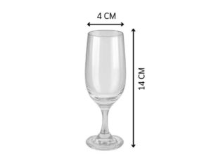 Clear stemmed wine glass, tall and slender.