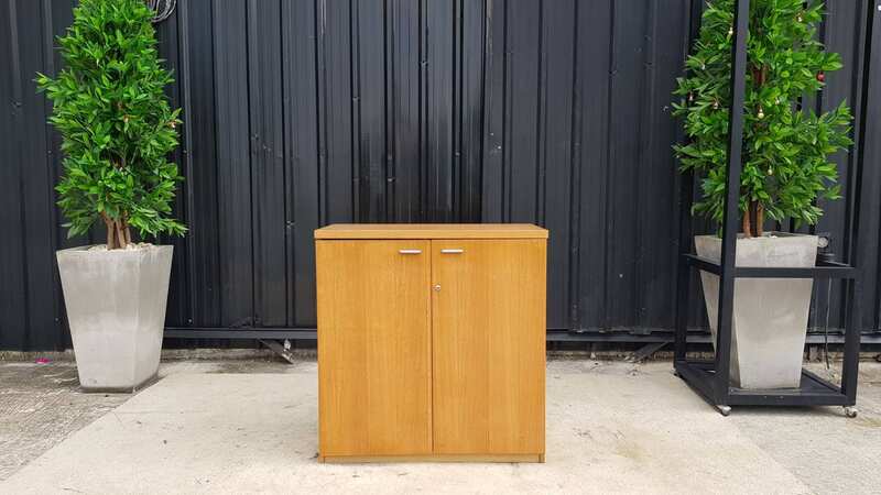 Two-door filing cabinet, brown wooden frame