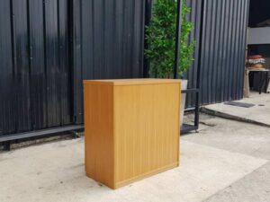 Two-door filing cabinet, brown wooden frame
