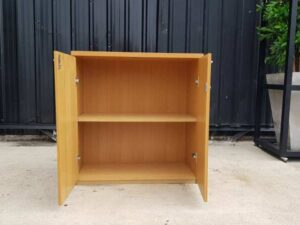 Two-door filing cabinet, brown wooden frame